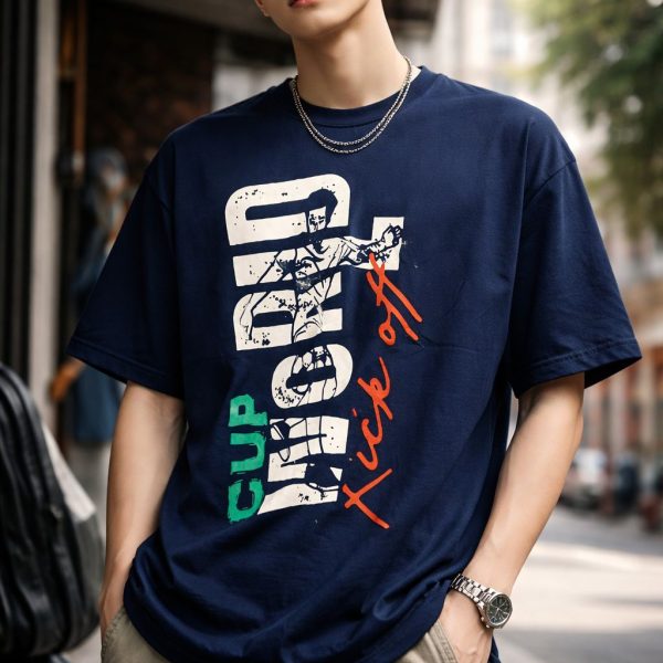 Relaxed Fit Graphic Drop Shoulder Navy Blue Tshirt