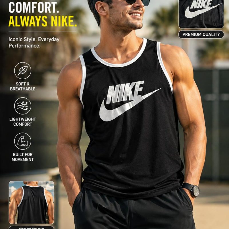 Mens Printed Summer Jersey Tank Top Sando Black