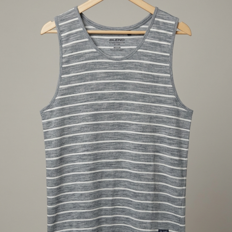 Blend Cotton Stripe Sando Sage green/White
